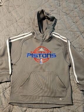 Vintage Adidas Detroit Pistons Youth Hoodie Grey Climalite Y2K Size Small (8)